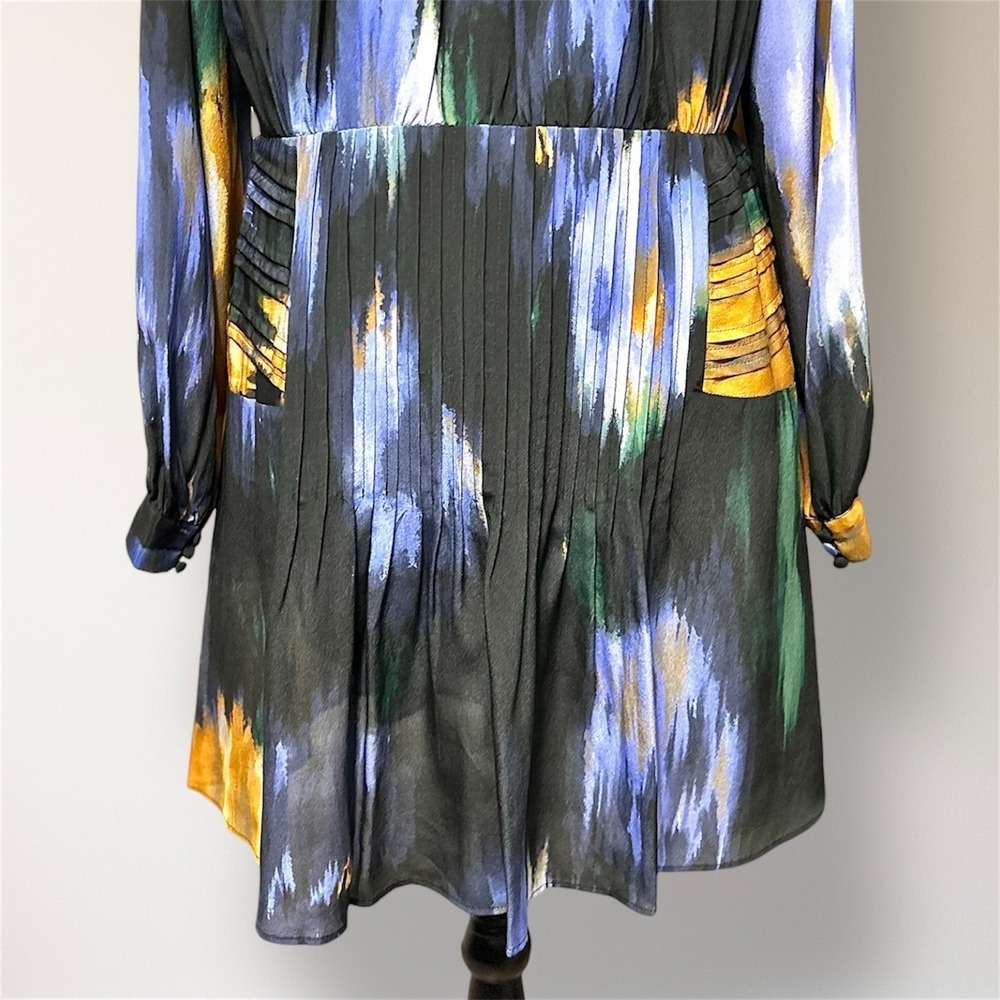 Marie Oliver Vera Silk Mini Dress Blue Floral Pleated Homecoming Wedding Guest - Picture 9 of 15